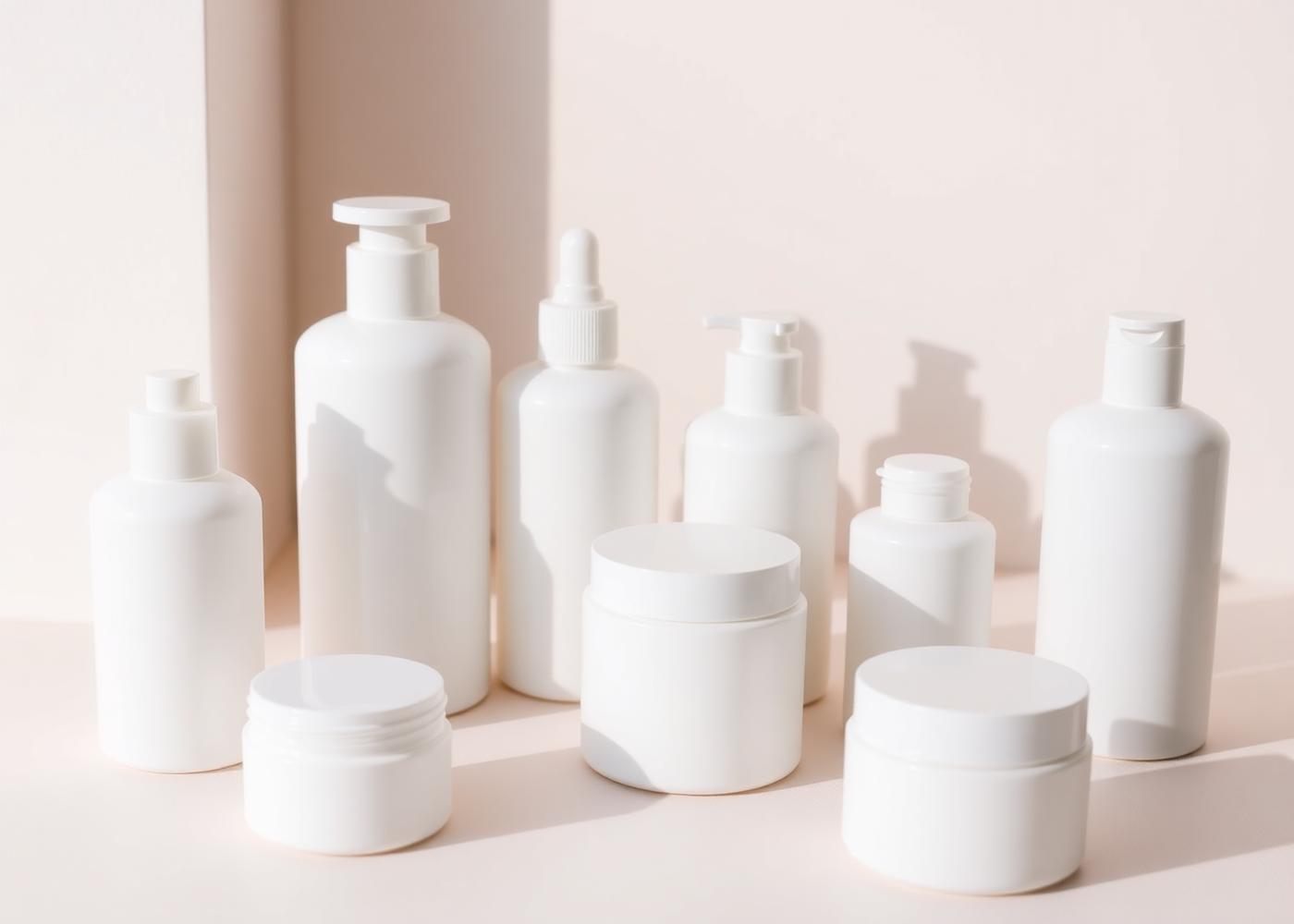 Unlabelled cosmetic and personal care containers with plastic closures